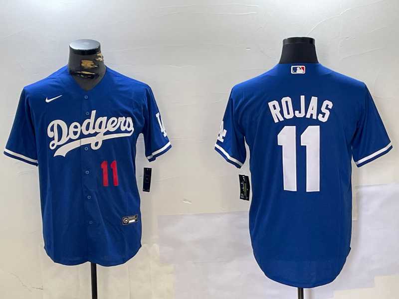 Mens Los Angeles Dodgers #11 Miguel Rojas Number Blue Cool Base Stitched Jersey